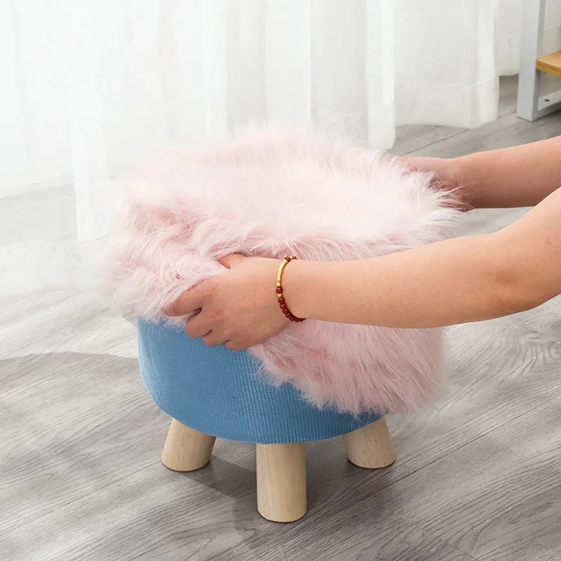 Adorable Shoes-changing Stool Plush Wooden Footrest Removable Chair Cover Soft Seat Cushion Home Decor Furnitu 가구 걸상