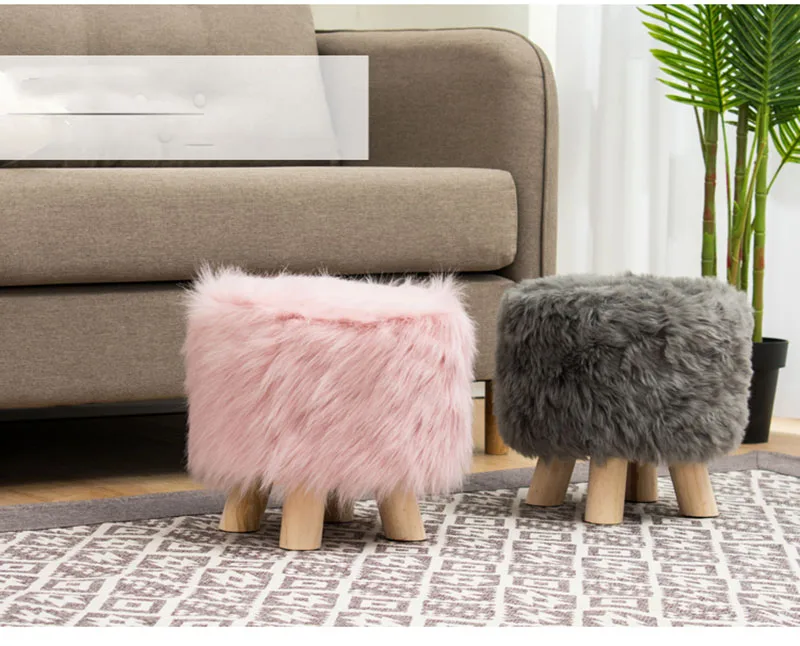 Adorable Shoes-changing Stool Plush Wooden Footrest Removable Chair Cover Soft Seat Cushion Home Decor Furnitu 가구 걸상