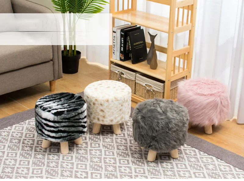 Adorable Shoes-changing Stool Plush Wooden Footrest Removable Chair Cover Soft Seat Cushion Home Decor Furnitu 가구 걸상