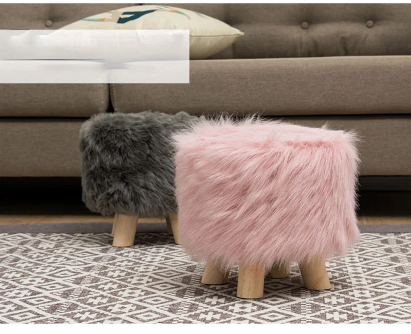 Adorable Shoes-changing Stool Plush Wooden Footrest Removable Chair Cover Soft Seat Cushion Home Decor Furnitu 가구 걸상