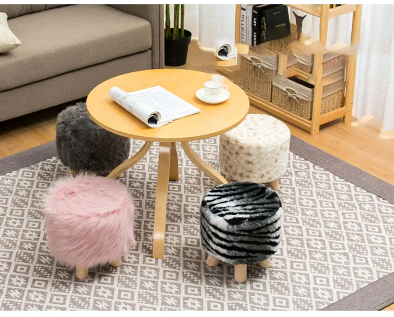 Adorable Shoes-changing Stool Plush Wooden Footrest Removable Chair Cover Soft Seat Cushion Home Decor Furnitu 가구 걸상
