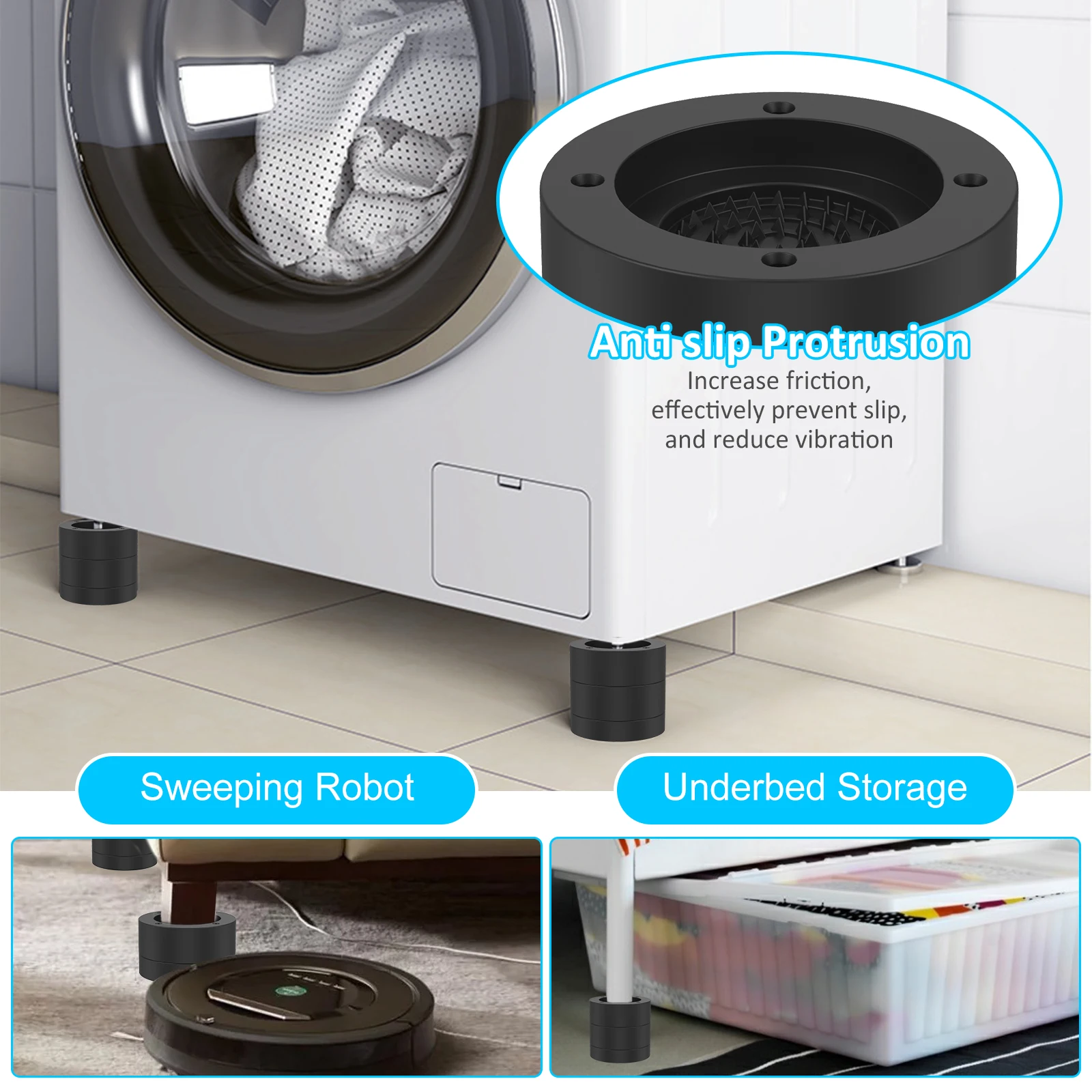 4Pcs Round Furniture Riser Heavy Duty Bed Chair Riser Support 1300lb Anti-Slip Washing Machine Desk Couch Bottom Leg Raiser