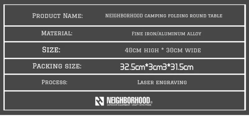 Neighborhood NBHD Outdoor Camping Table Portable Camping Aluminum Alloy Picnic Triangle Folding Table