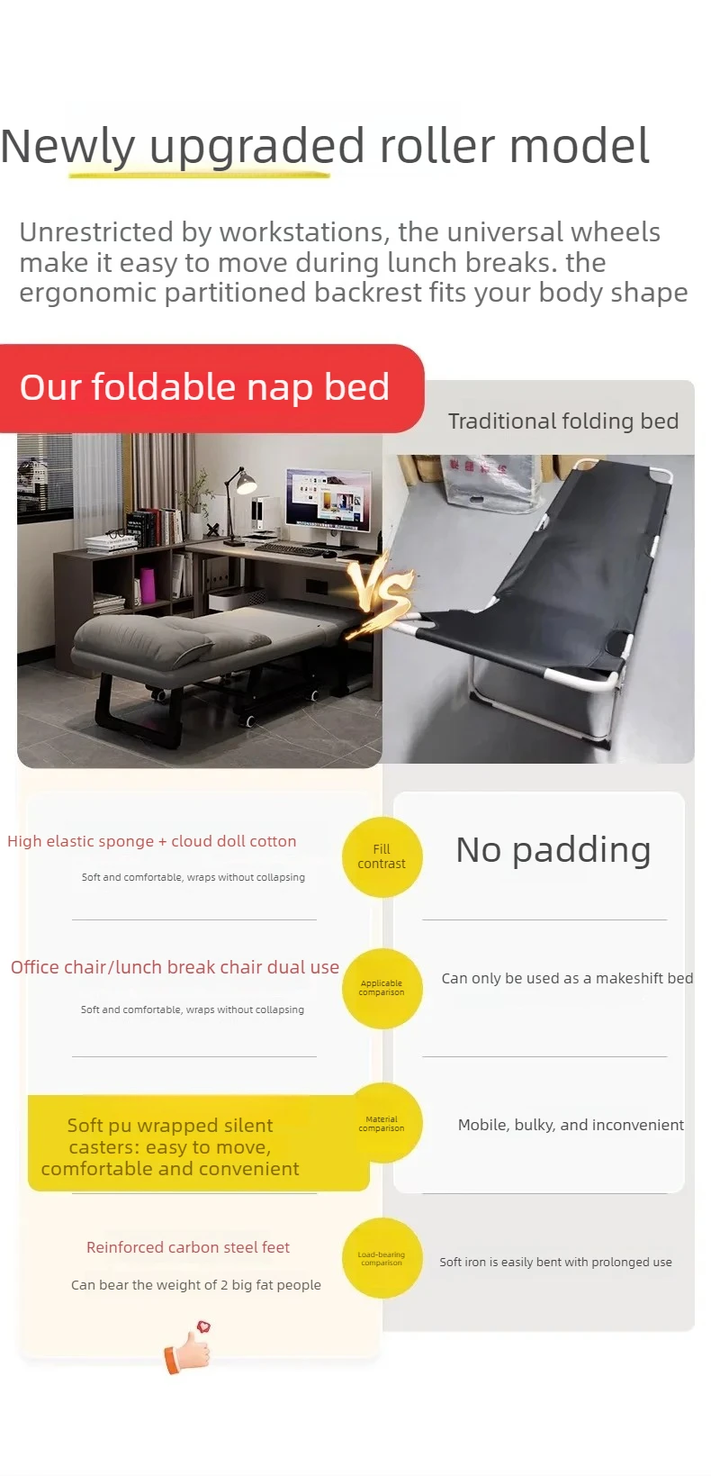 Foldable Recliner Chair Multifunctional Lounger for Office Ergonomic Computer Desk Sofa Chair with Adjustable Backrest Nap Bed
