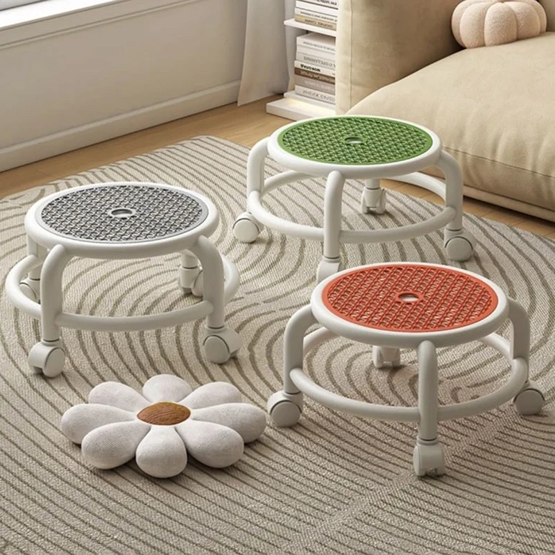 Swivel Rolling Stool Round Low Small Grey Universal Wheel Kids Adult Strong Capacity Practical Storage
