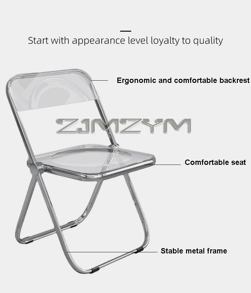 Fashion Acrylic Transparent Folding Chair Restaurant Household Dining Chairs Office Folding Chair Modern Clear Stool