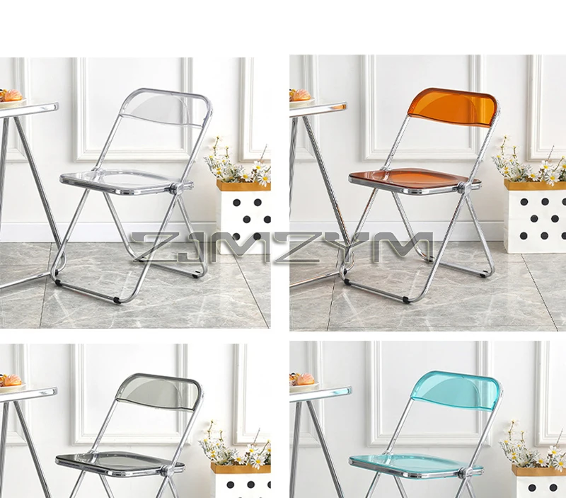 Fashion Acrylic Transparent Folding Chair Restaurant Household Dining Chairs Office Folding Chair Modern Clear Stool