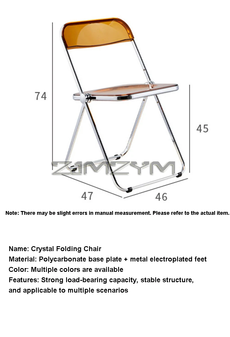 Fashion Acrylic Transparent Folding Chair Restaurant Household Dining Chairs Office Folding Chair Modern Clear Stool