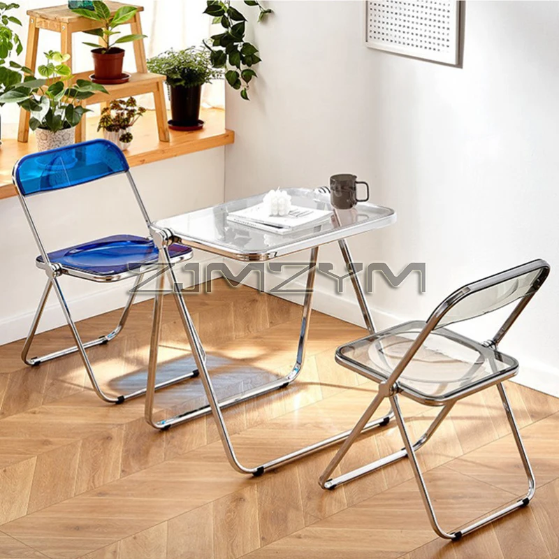 Fashion Acrylic Transparent Folding Chair Restaurant Household Dining Chairs Office Folding Chair Modern Clear Stool