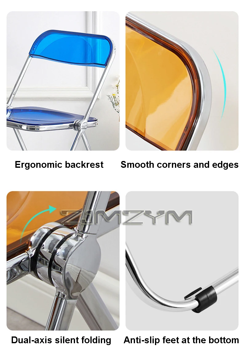 Fashion Acrylic Transparent Folding Chair Restaurant Household Dining Chairs Office Folding Chair Modern Clear Stool