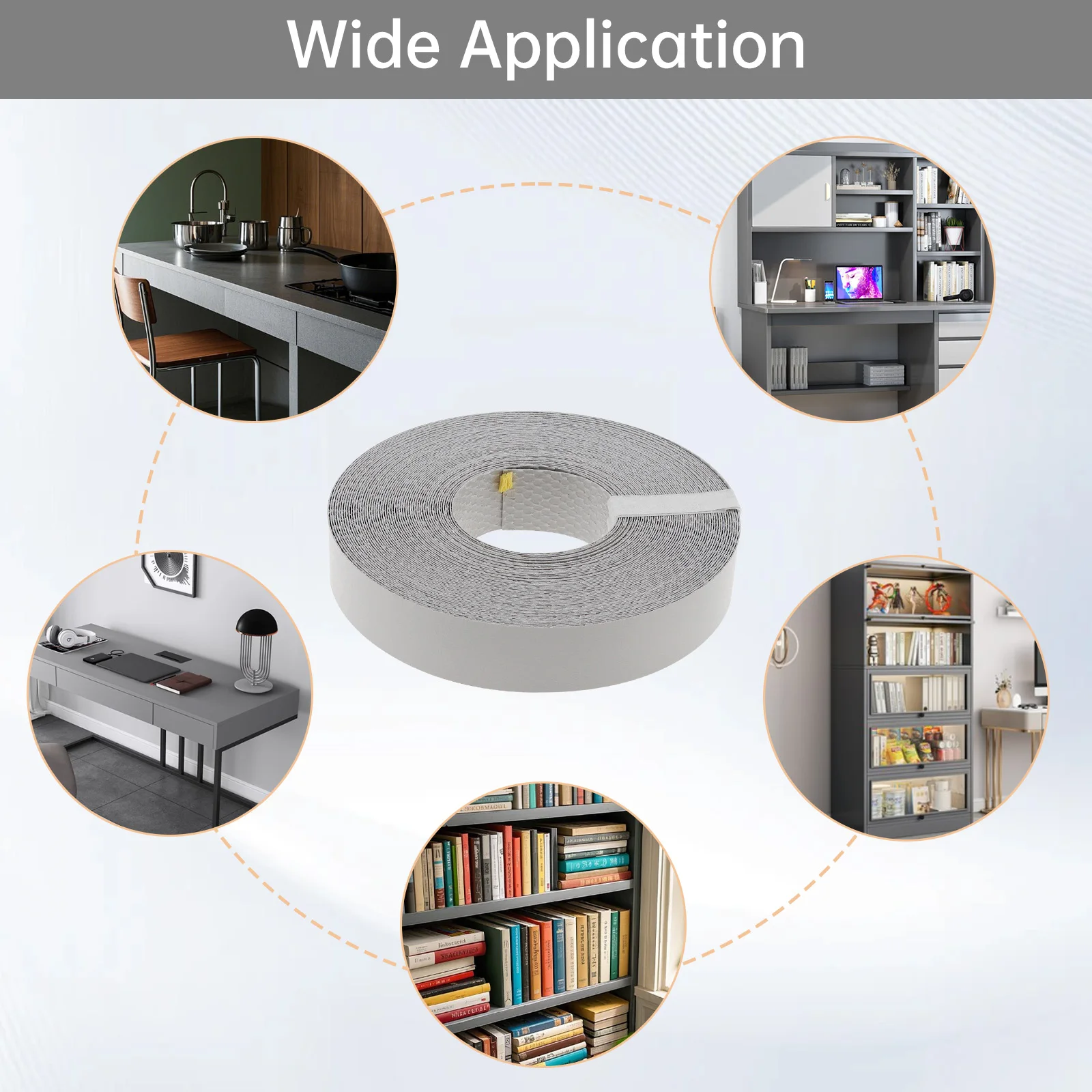 15m Gray Hot Melt Adhesive Melamine Edge Banding for Plywood Table / Cabinet / Furniture, Pre-glued Veneer Edging
