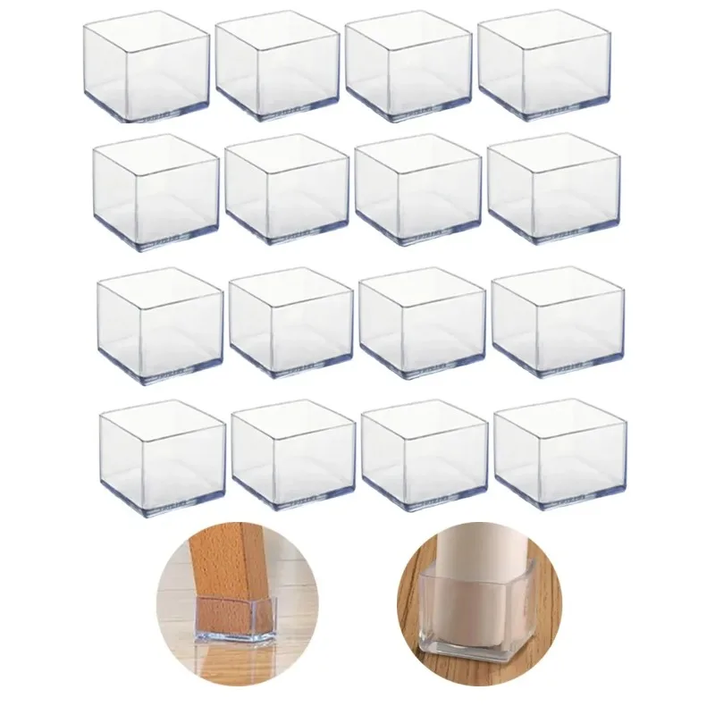 16PCS Silicone Chair Leg Pad Transparency Furniture Legs Table End Plug PVC Silent Anti-slip Floor Protection Cap Foot Cover