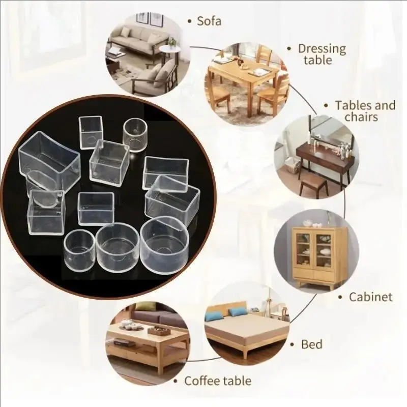 16PCS Silicone Chair Leg Pad Transparency Furniture Legs Table End Plug PVC Silent Anti-slip Floor Protection Cap Foot Cover