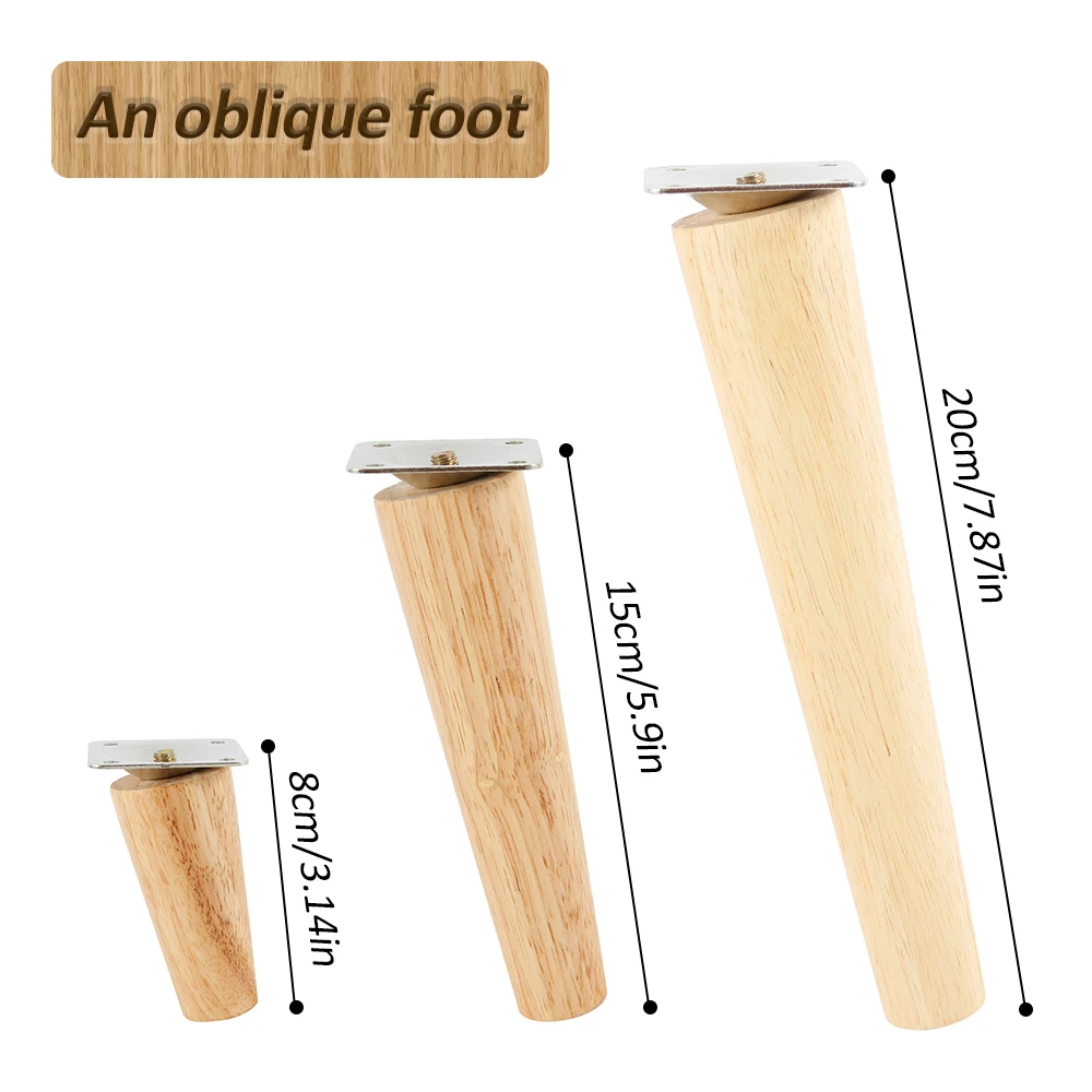 4 Pack Furniture Legs Wooden Solid Furniture Feet Oblique/Straight Table Feet Home Non-slip Chair Replacement Feet Sloping Foot