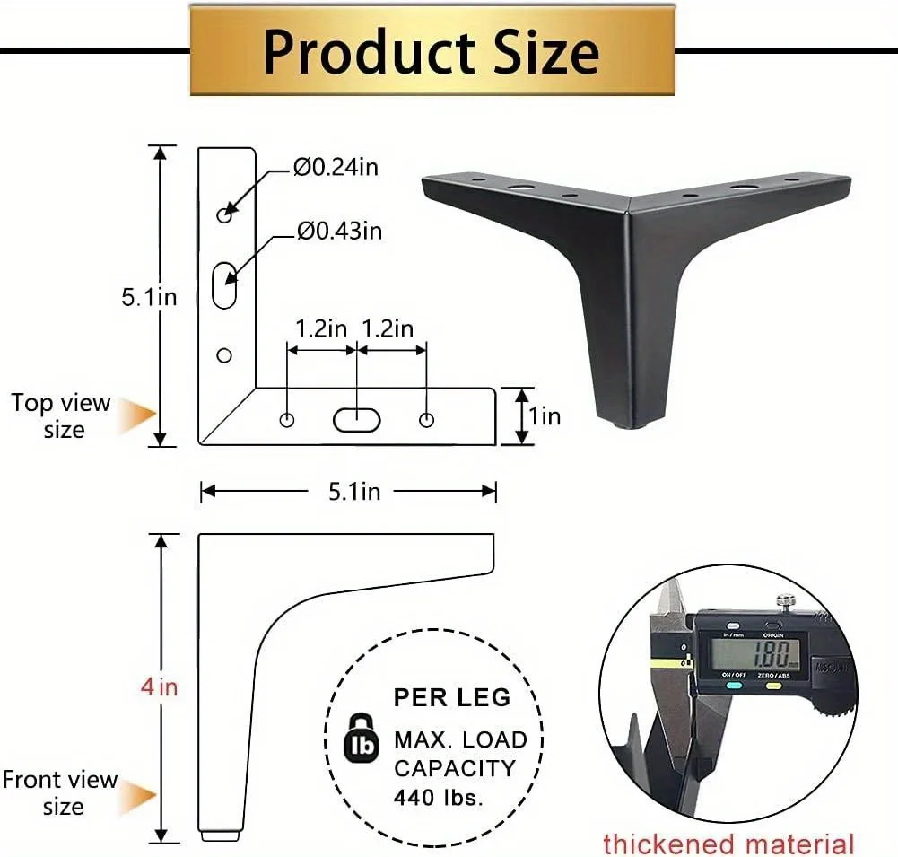 4pcs Modern furniture legs metal gold Black Iron Sofa Feet for Table Bed Chair Desk Dresser Cabinet support Furniture Hardware