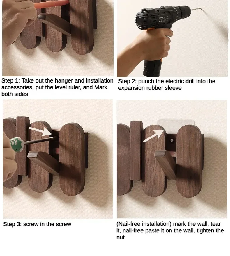 Luxury Wall Coat Rack Walnut Wood Clothes Dress Hanger Hooks Backpack Coat Pants Interior Furniture Bedroom Clothing Storage