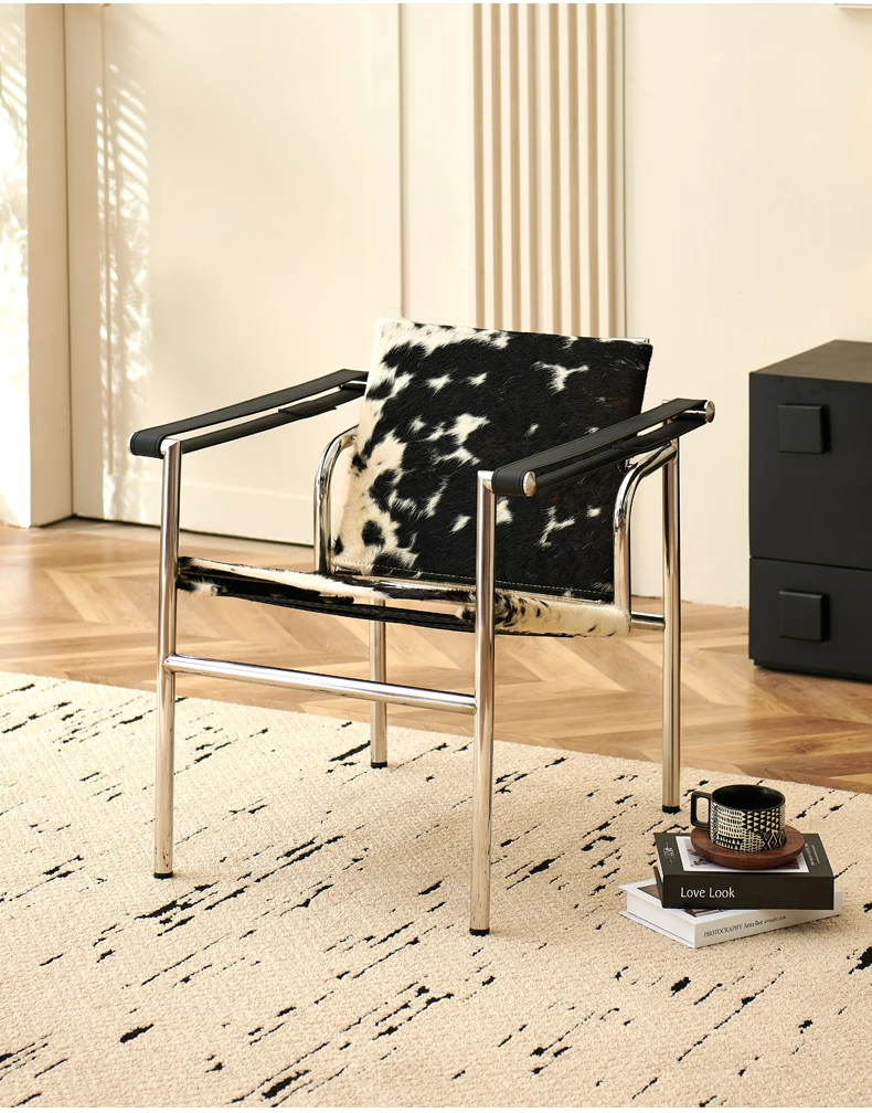 Single Leather Stainless Steel Leisure Chair, Living Room Balcony Study Swivel Chair, Business Meeting and Negotiation Chair