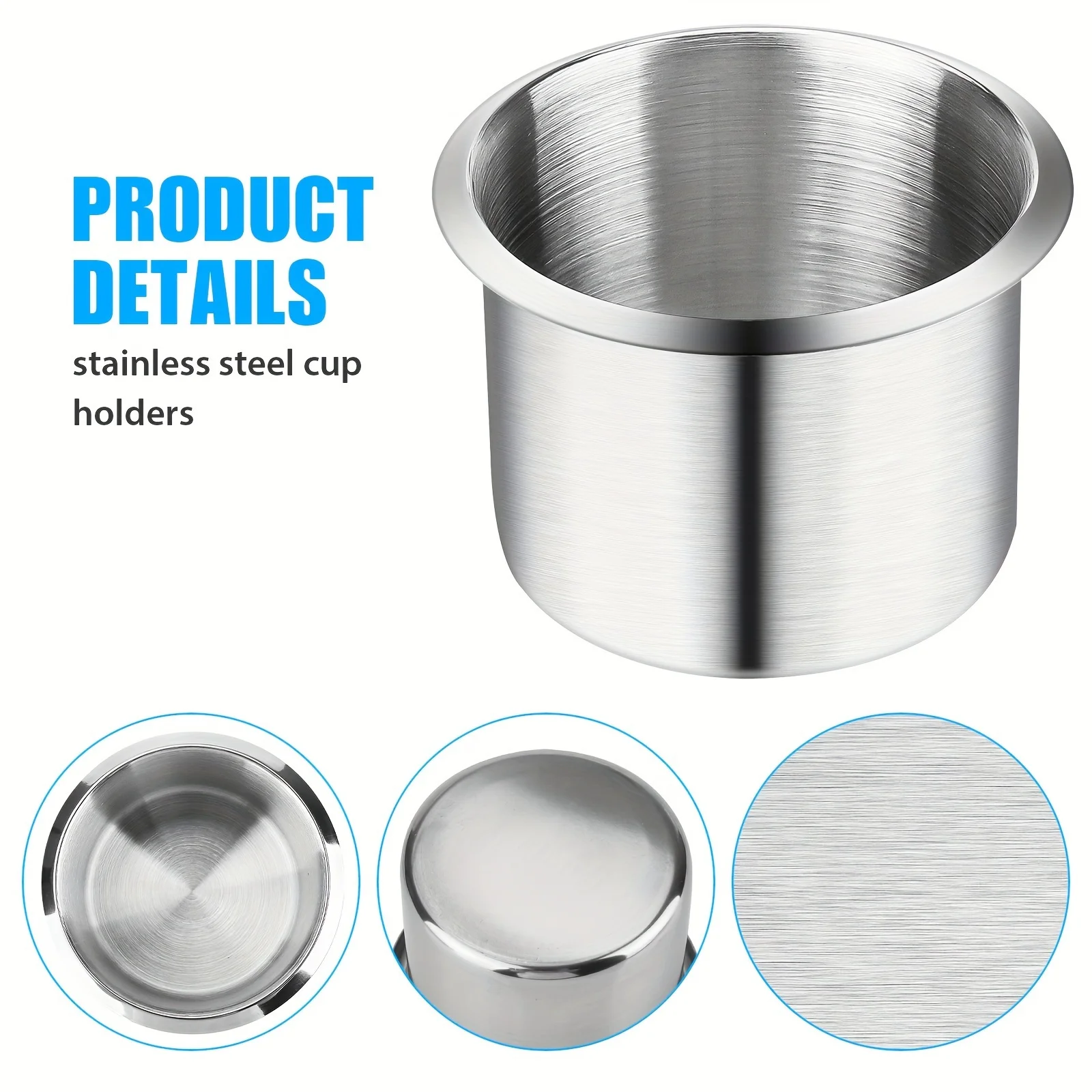 1/2Pcs Universal Stainless Steel Cup Drink Holder Silver for Car Center Console Marine Boat RV Camper Car Inserts Couch