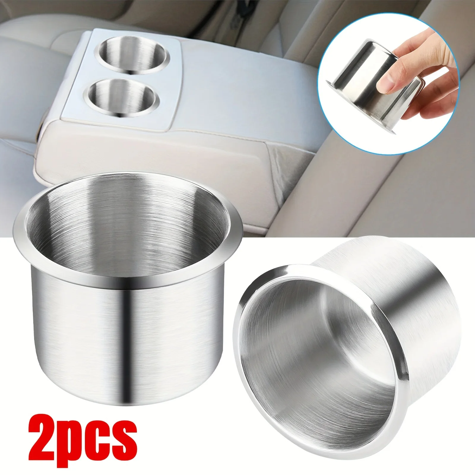 1/2Pcs Universal Stainless Steel Cup Drink Holder Silver for Car Center Console Marine Boat RV Camper Car Inserts Couch