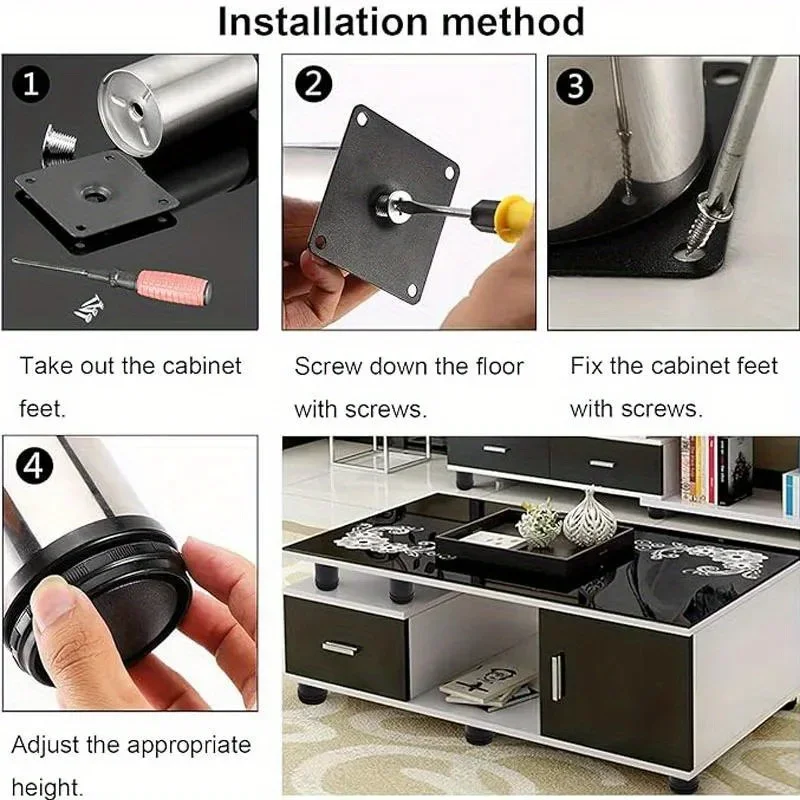 4pcs Stainless Steel Furniture Legs Metal Adjustable Round Metal Furniture Replacement Corner Feets Duty Table Leg Extenders