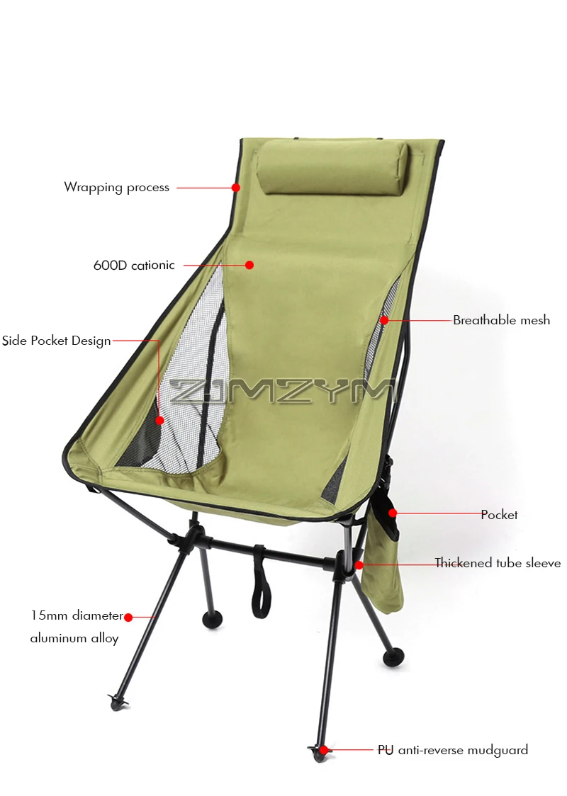 Portable Folding Camping Chair with Headrest Lightweight Tourist Chairs Aluminum Alloy Fishing Chair Outdoor Furniture