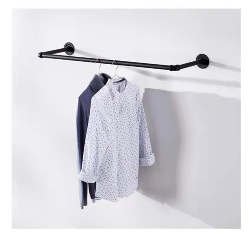 Clothing Rail Industrial Feng Shui Pipe Hanging Clothes Rack Stand Wall Display Coat Rack Wall Mounted Iron Clothes Hanger
