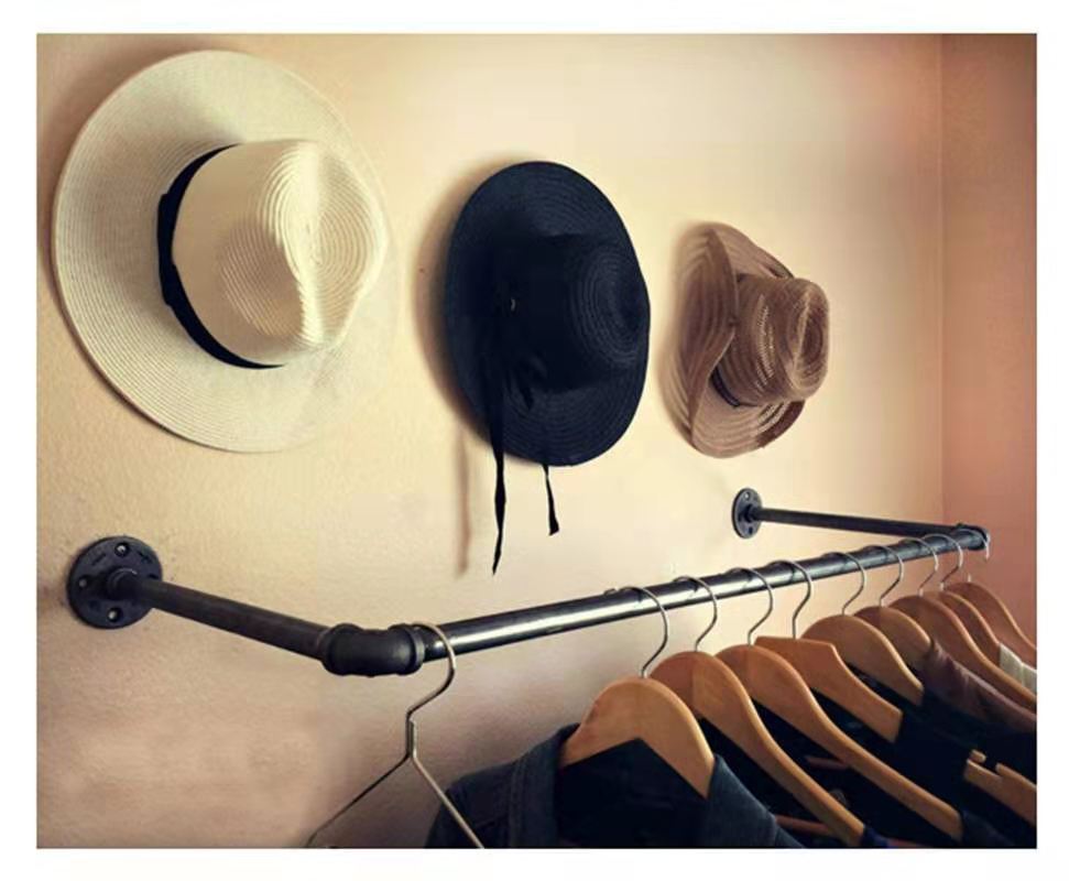 Clothing Rail Industrial Feng Shui Pipe Hanging Clothes Rack Stand Wall Display Coat Rack Wall Mounted Iron Clothes Hanger