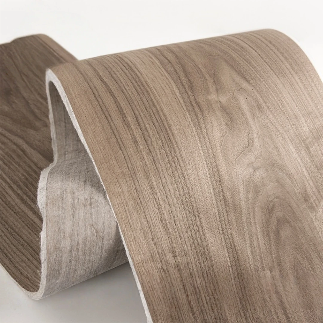 0.5mm Thick 34cm Wide Natural Black Walnut Grain Wood Veneer for Speaker Cabinet Surfacing Furniture Wall Decoration