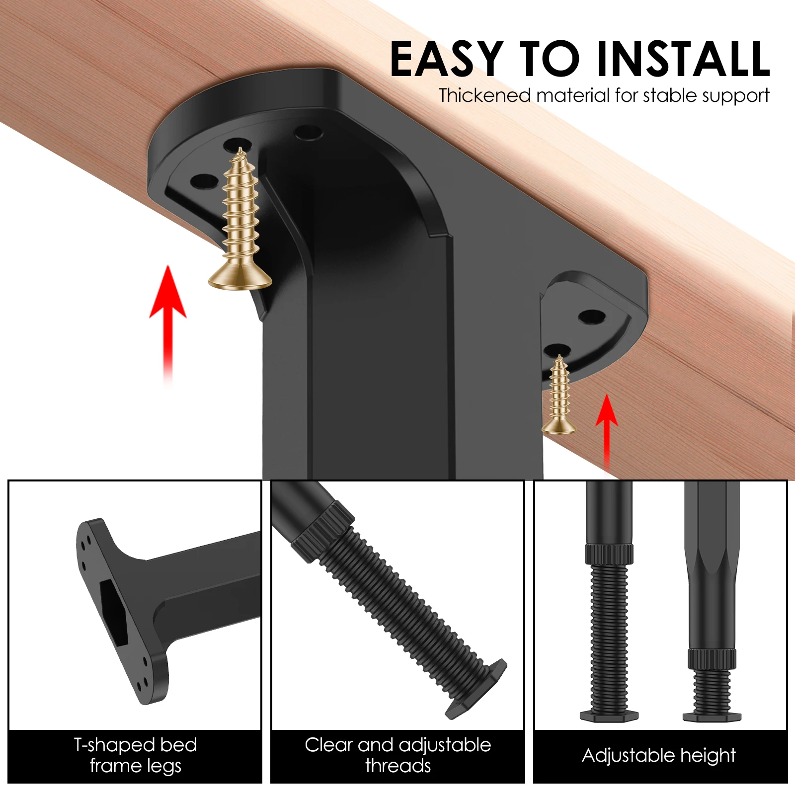 4PCS Bed Beam Support Foot Adjustable 7.8-15inch Furniture Heightening Bracket Frame Center Slats Support Leg