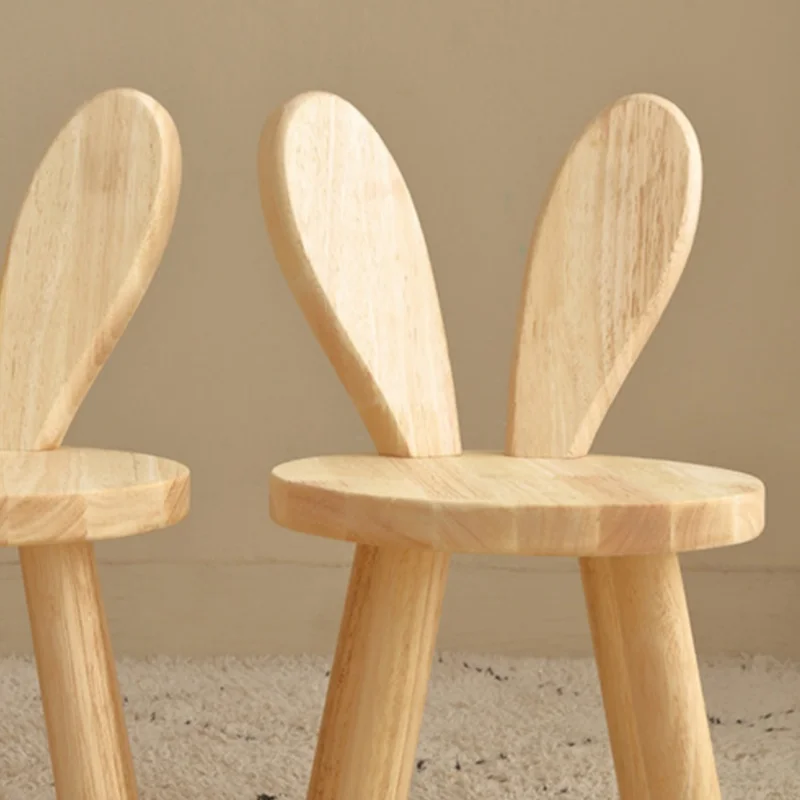 Solid Wood Stool Household Shoe-Changing Stool Children's Backrest Small Chair Wooden Stools Rabbit Ear Small Low Stool New