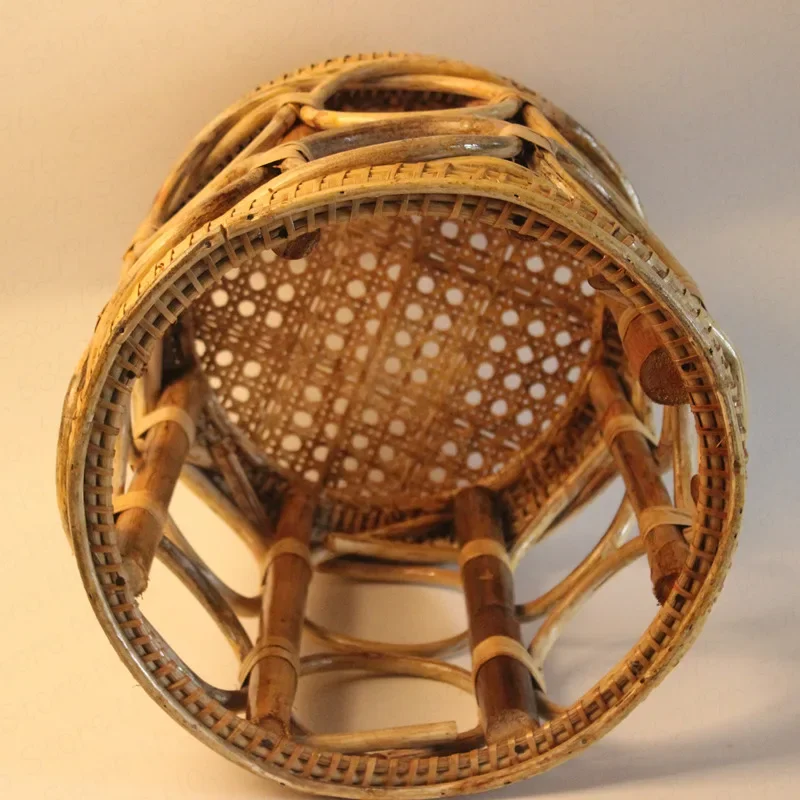 Rattan Low Stool Living Room Small Apartment Round chair Ottomans Designer Balcony garden Changing Stool plant holder shelf