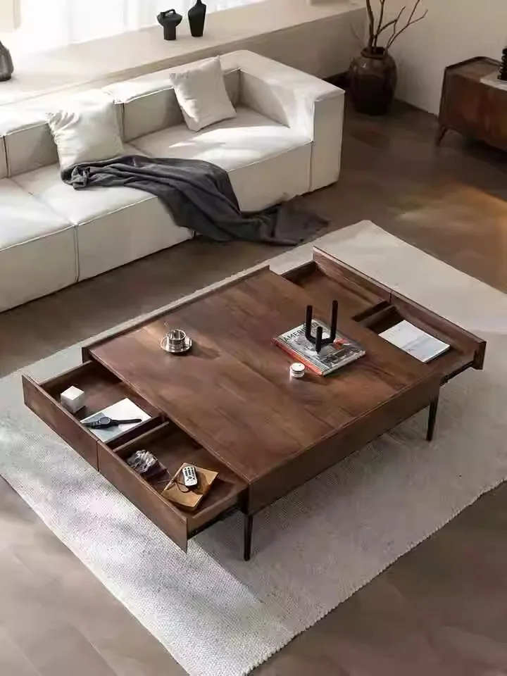 Modern Luxury Italian Coffee Table Living Room Walnut Color Design Living Room Side Table Drawer Storage Bedroom Furniture