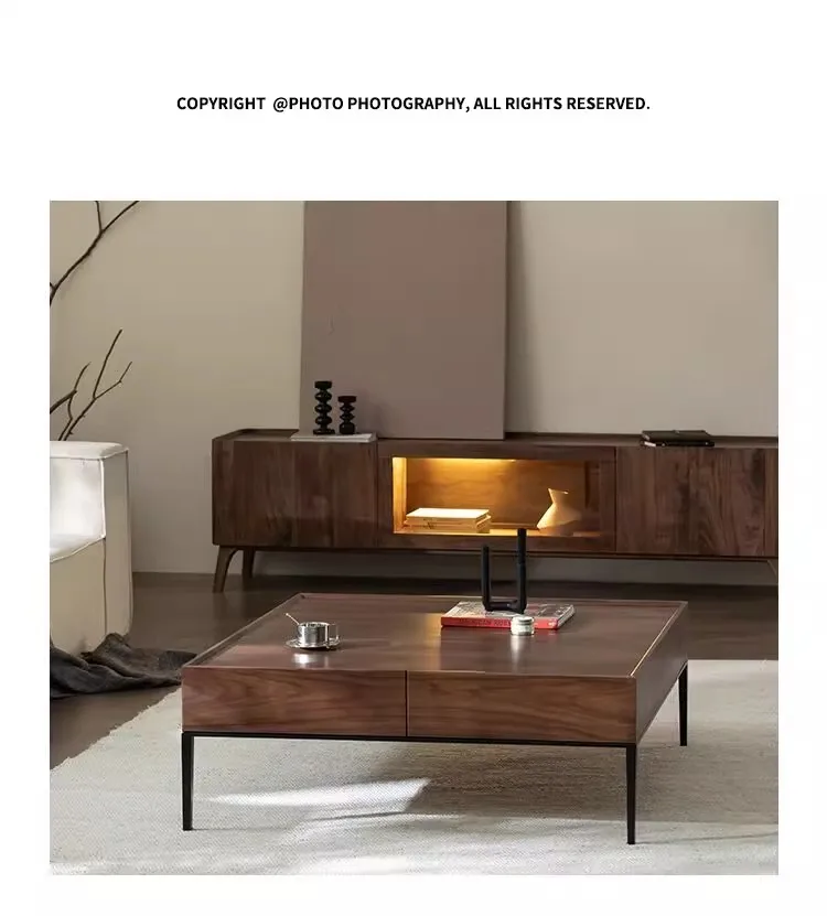 Modern Luxury Italian Coffee Table Living Room Walnut Color Design Living Room Side Table Drawer Storage Bedroom Furniture