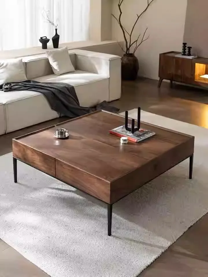Modern Luxury Italian Coffee Table Living Room Walnut Color Design Living Room Side Table Drawer Storage Bedroom Furniture