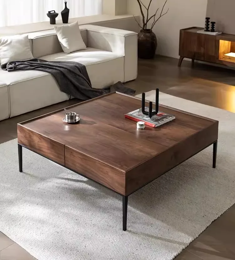 Modern Luxury Italian Coffee Table Living Room Walnut Color Design Living Room Side Table Drawer Storage Bedroom Furniture