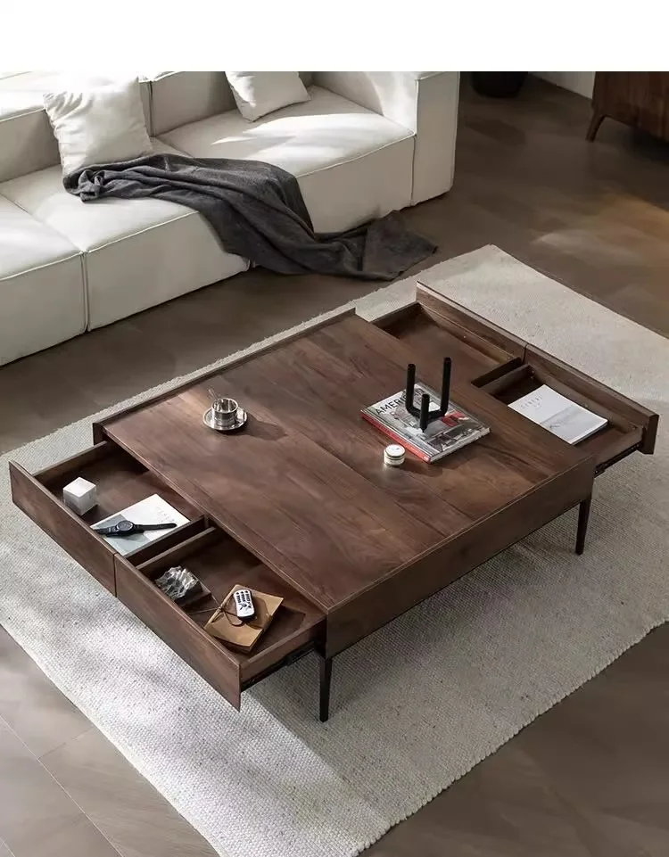 Modern Luxury Italian Coffee Table Living Room Walnut Color Design Living Room Side Table Drawer Storage Bedroom Furniture