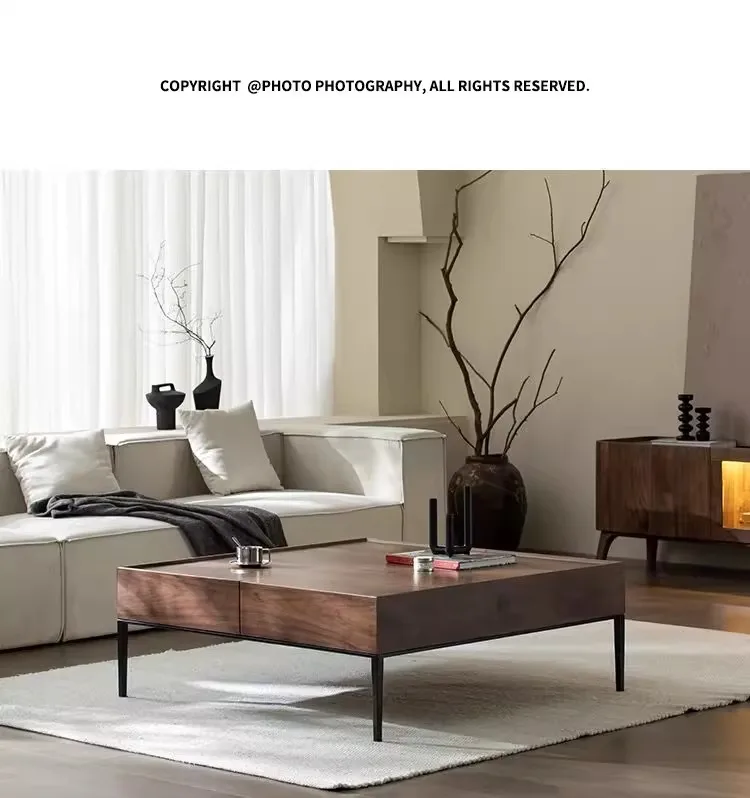 Modern Luxury Italian Coffee Table Living Room Walnut Color Design Living Room Side Table Drawer Storage Bedroom Furniture