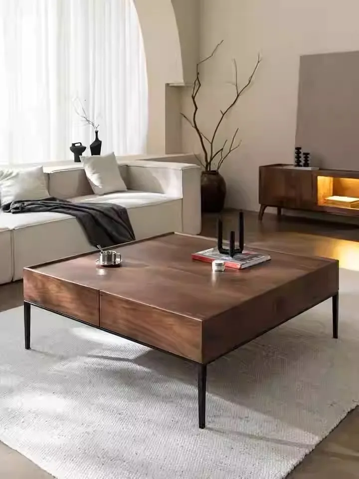 Modern Luxury Italian Coffee Table Living Room Walnut Color Design Living Room Side Table Drawer Storage Bedroom Furniture