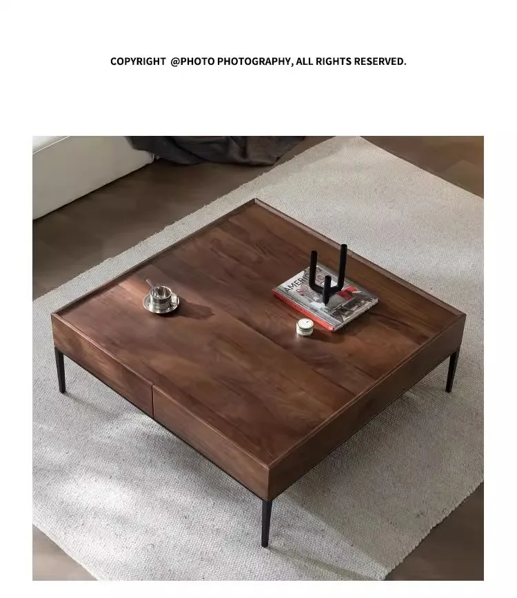 Modern Luxury Italian Coffee Table Living Room Walnut Color Design Living Room Side Table Drawer Storage Bedroom Furniture