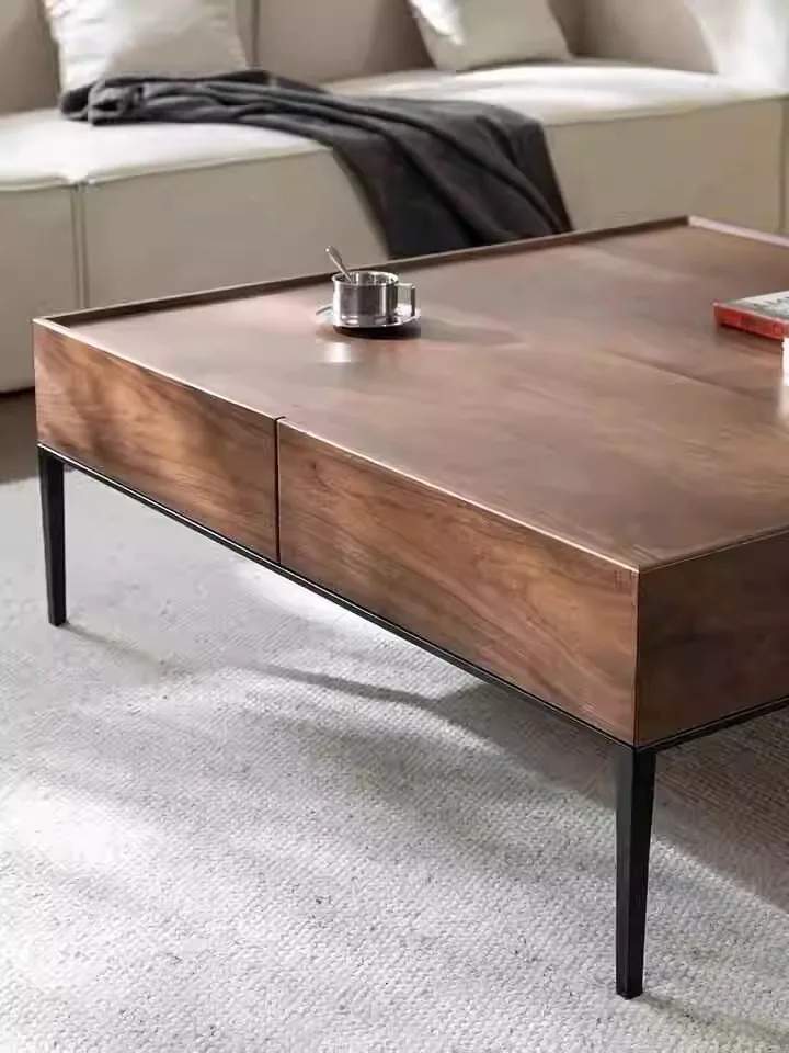 Modern Luxury Italian Coffee Table Living Room Walnut Color Design Living Room Side Table Drawer Storage Bedroom Furniture