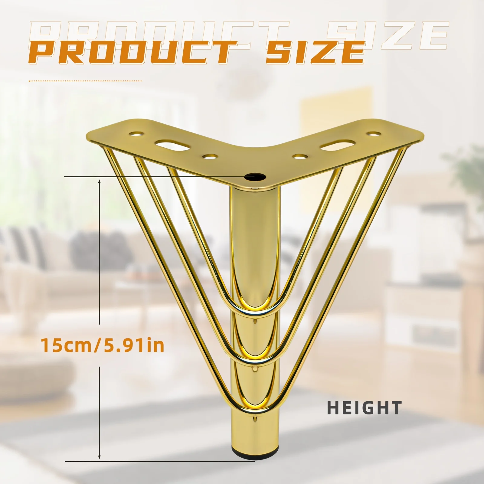 4 PCS Metal Furniture Legs, 15cm Height, Golden, Thickened Sofa Legs, TV Cabinet Legs, Coffee Table Replacement Legs