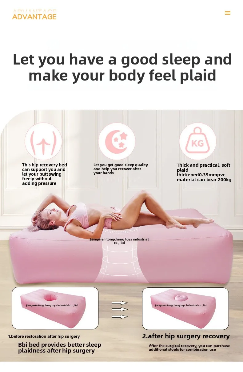 BBL Inflatable Mattress Postpartum Repair of Hip Hemorrhoids Pink Donut Open Air Bed