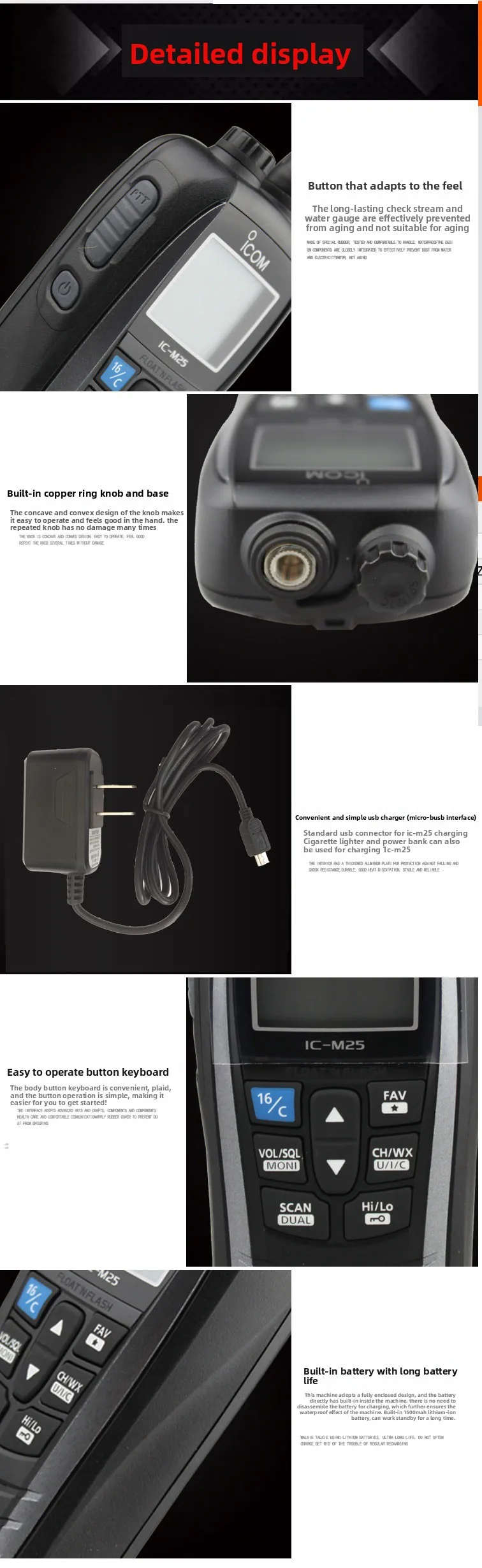 For Icom IC-M25 IPX7 Waterproof Walkie-talkie Professional FM Maritime Walkie-talkie Marine VHF