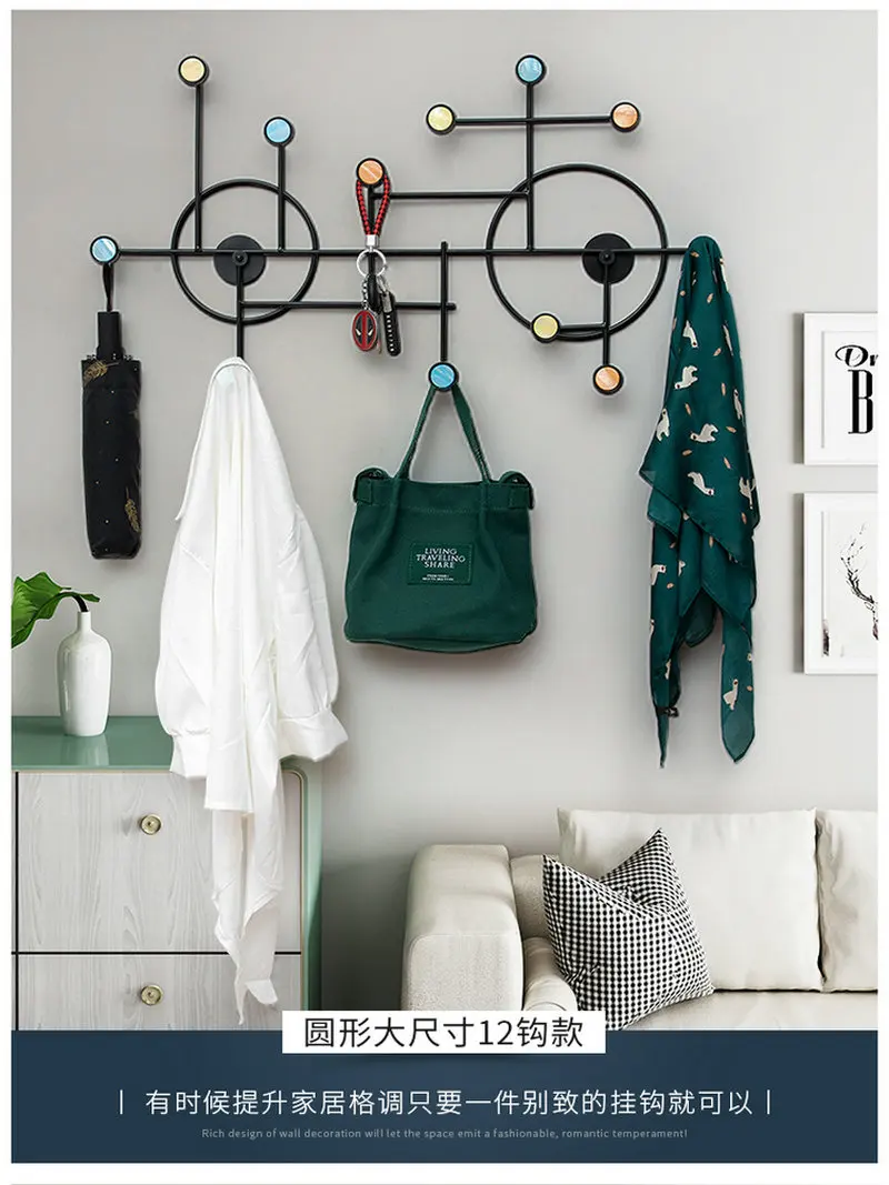 HQ IA01 Geometric Iron Art Wall Decoration Coat Key Hanger Hook Black Steel Golden Tips for Bar Cafe Home Living Room