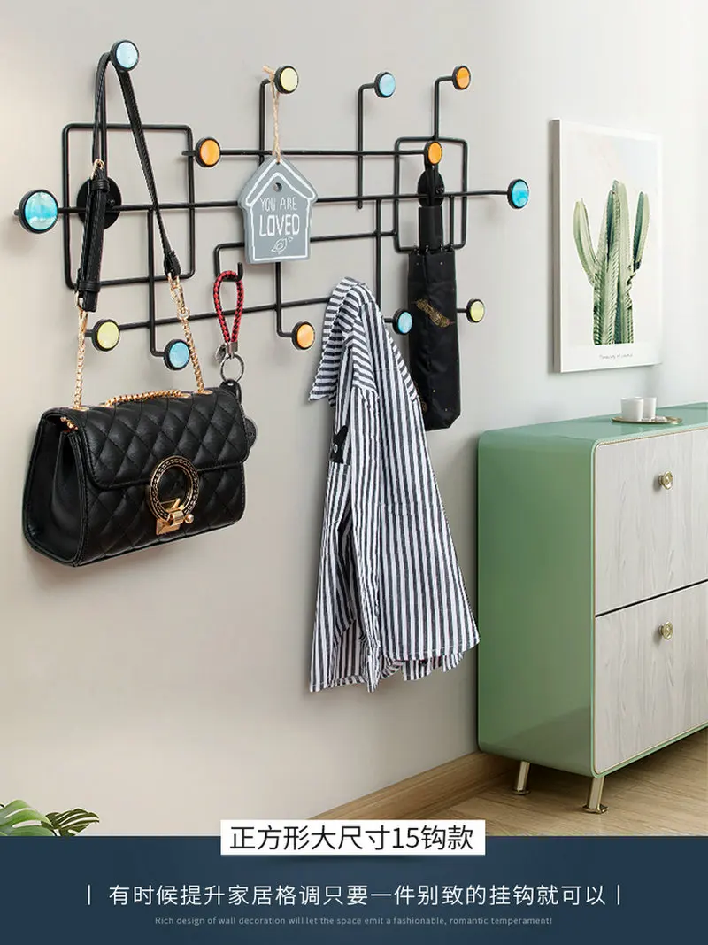 HQ IA01 Geometric Iron Art Wall Decoration Coat Key Hanger Hook Black Steel Golden Tips for Bar Cafe Home Living Room
