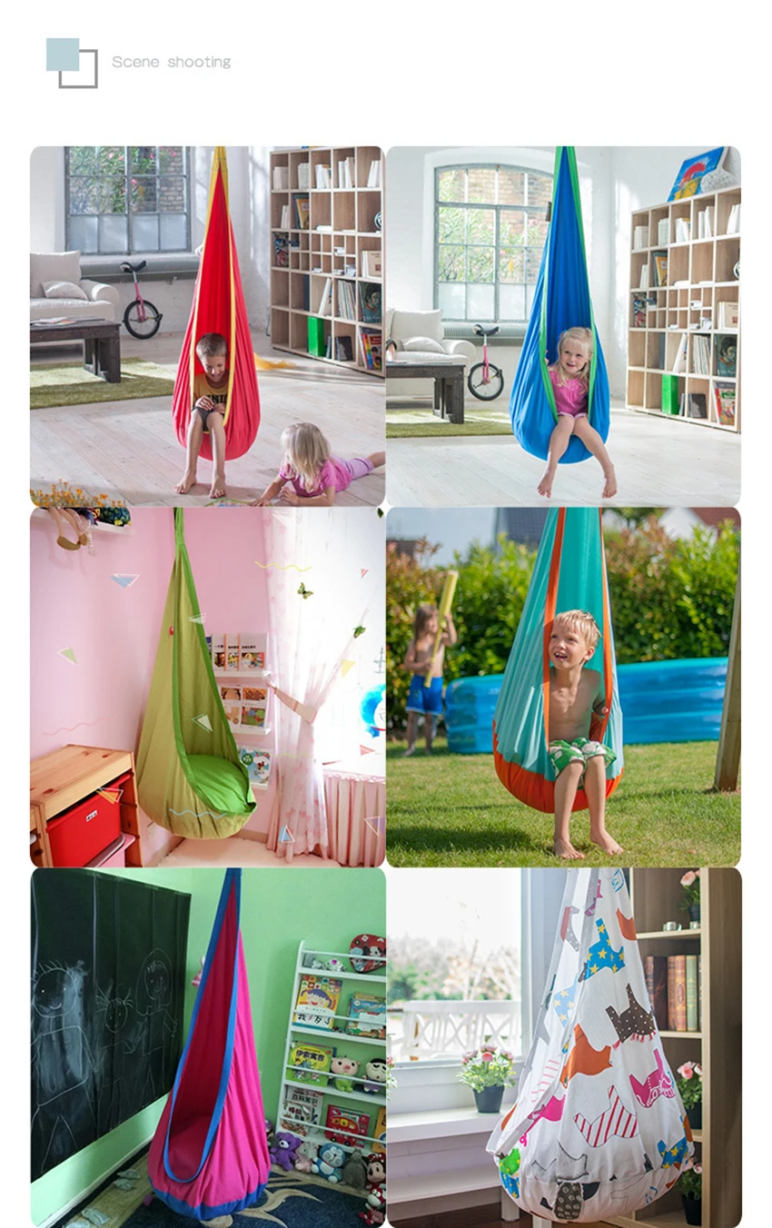 Kids Pod Swing Seat Cotton Canvas Child Hammock Chair with Air Cushion For Indoor And Outdoor Use, With Storage Bag, Inflator