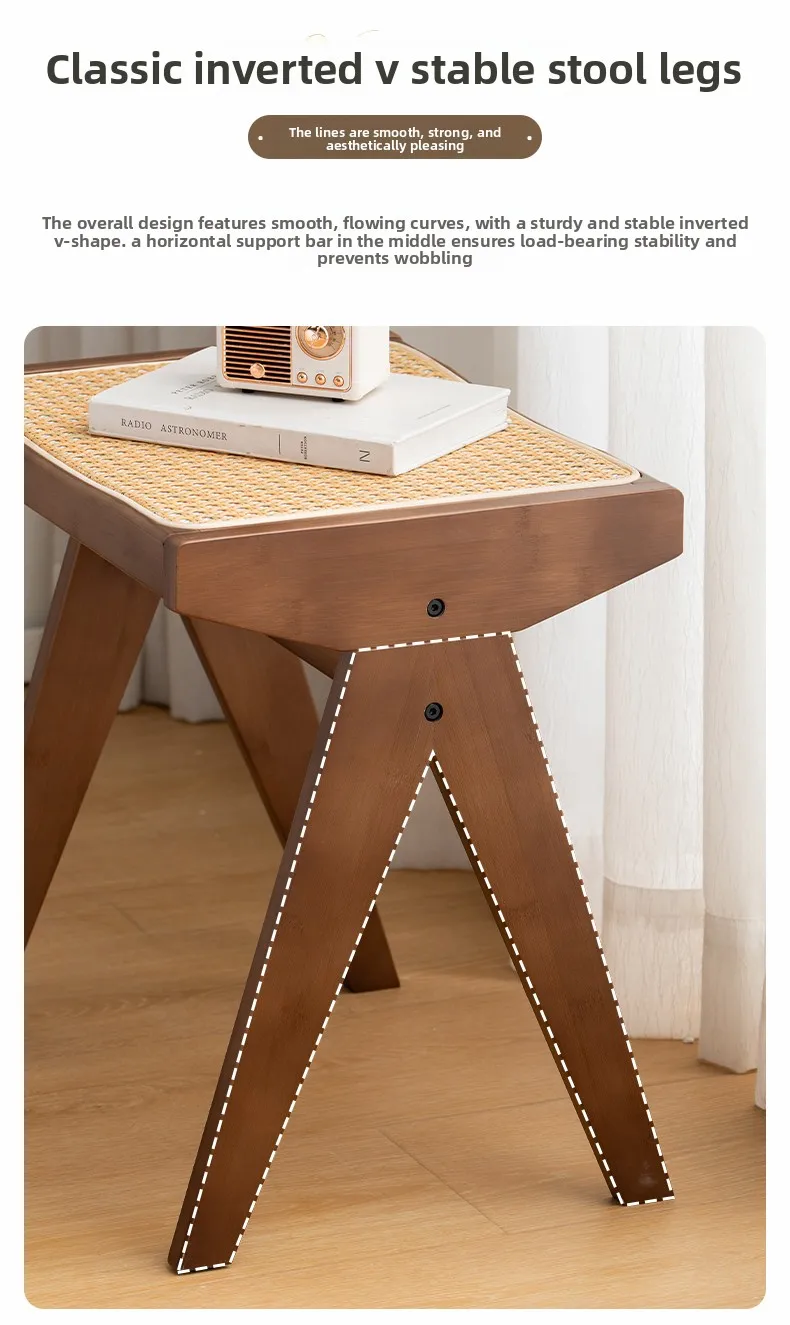 Chandigarh Rattan Bench Entryway Shoe Bench Long Wood Dining Table Stool for Living Room Minimalist Bedroom Footrest Stools