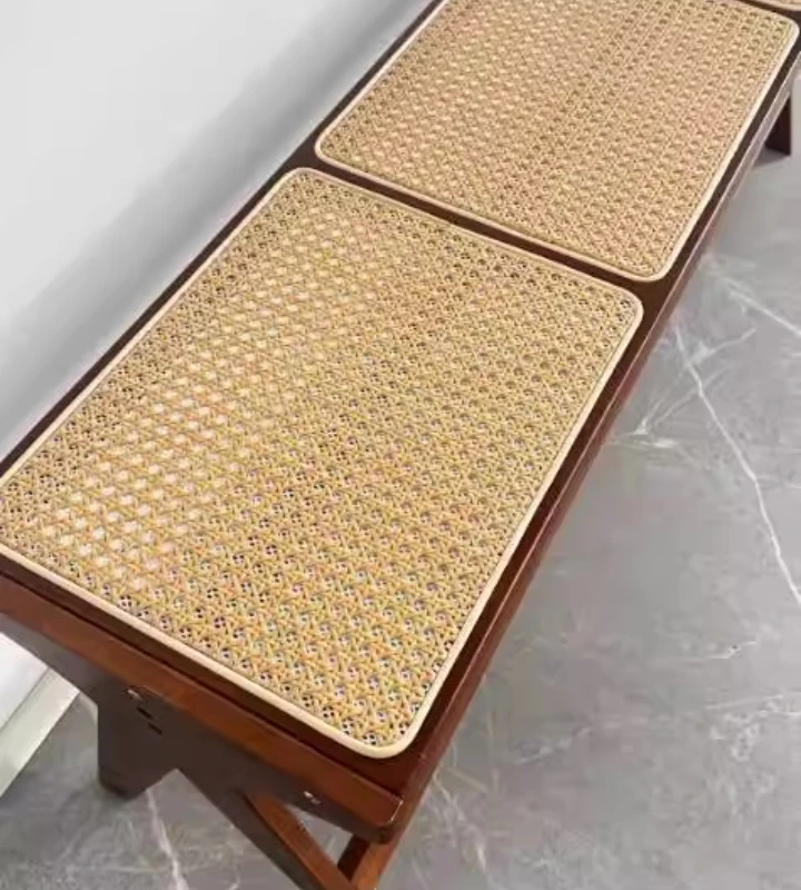 Chandigarh Rattan Bench Entryway Shoe Bench Long Wood Dining Table Stool for Living Room Minimalist Bedroom Footrest Stools