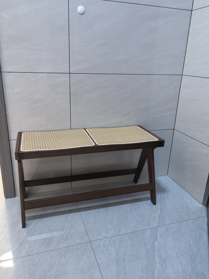 Chandigarh Rattan Bench Entryway Shoe Bench Long Wood Dining Table Stool for Living Room Minimalist Bedroom Footrest Stools