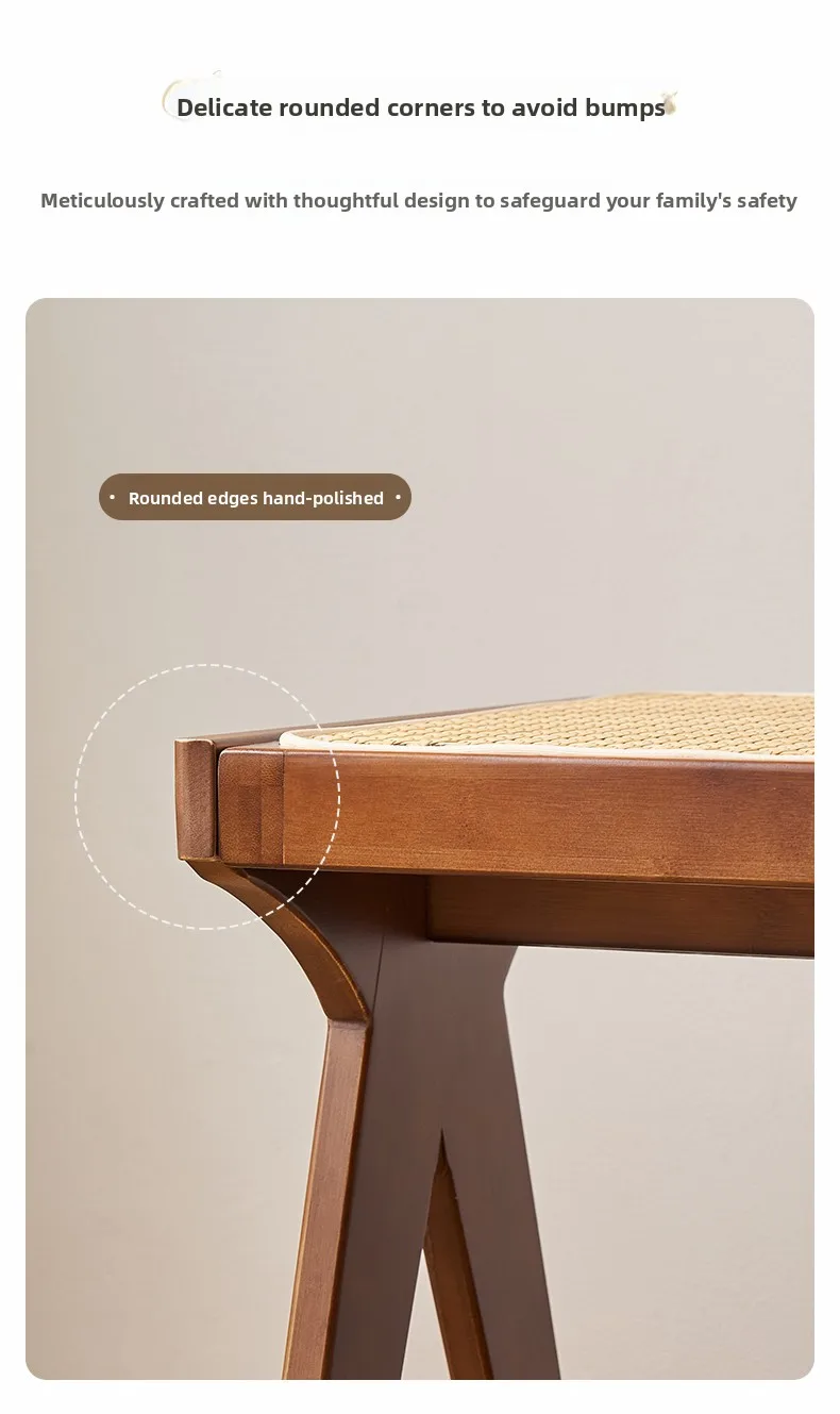 Chandigarh Rattan Bench Entryway Shoe Bench Long Wood Dining Table Stool for Living Room Minimalist Bedroom Footrest Stools
